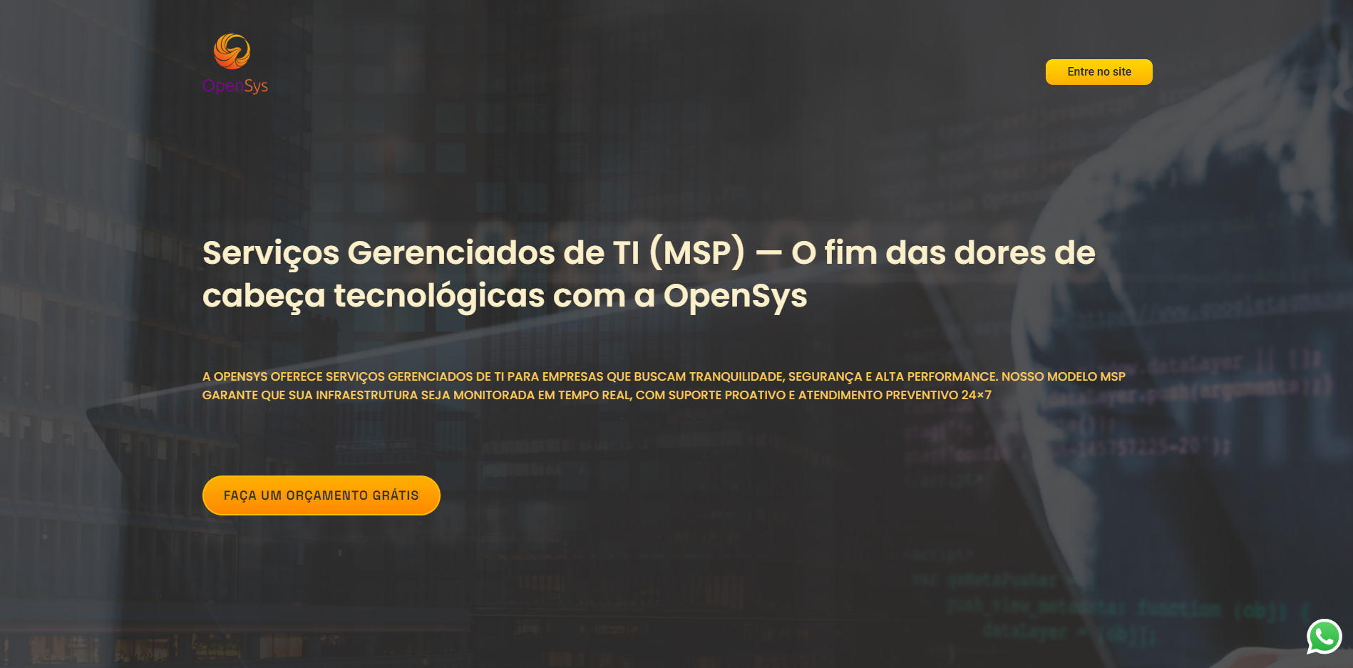 OpenSys MSP — Site para serviços gerenciados de TI desenvolvido pela Finish Web